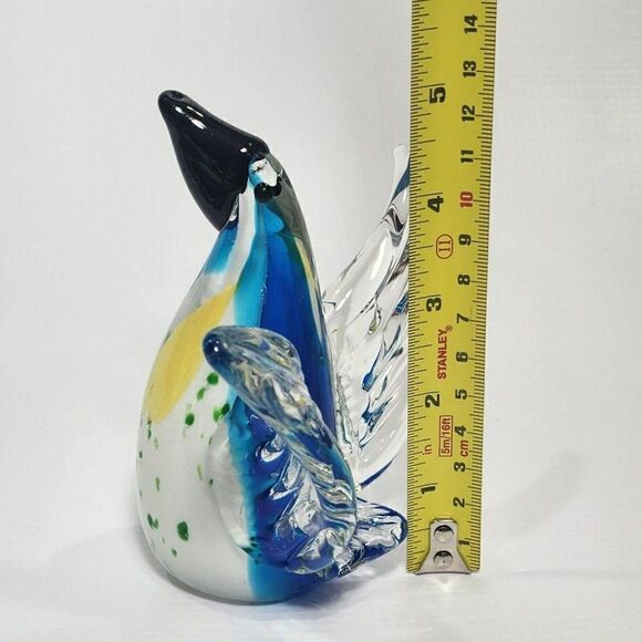 Diamond Star 5" Art Glass Bird Figurine Blue and Yellow Decor - Picture 3 of 8